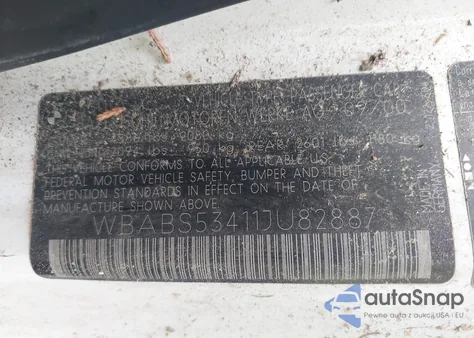 2001 BMW 330Ci z USA, uszkodzony, nr VIN WBABS53411JU82887